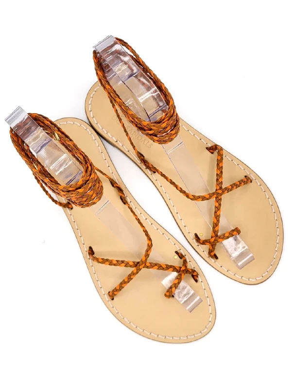 Tobacco Gladiator Sandals Women's laminated leather straps