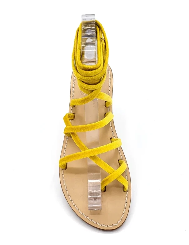 Yellow Velvet Gladiator Sandals Women's with natural leather