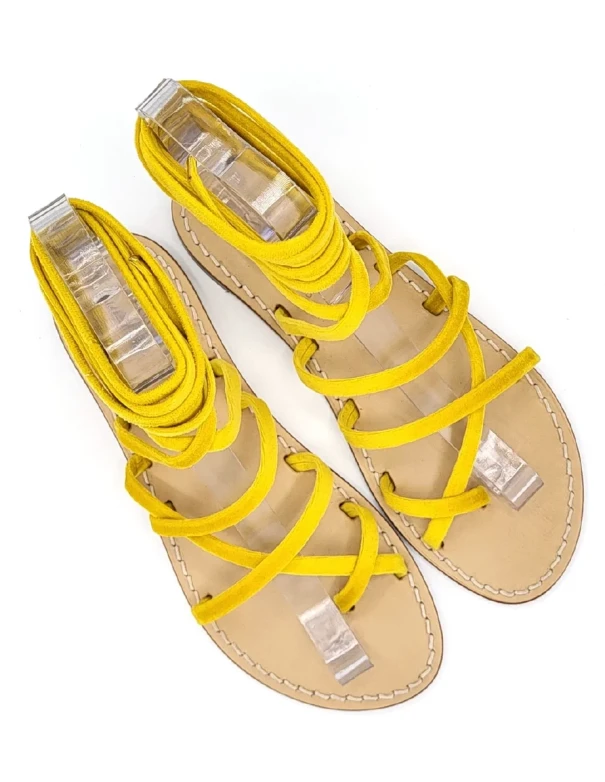 Yellow Velvet Gladiator Sandals Women's with natural leather 2