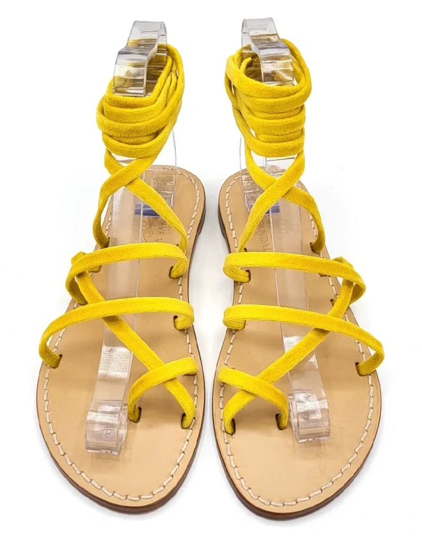 Yellow Velvet Gladiator Sandals Women's with natural leather