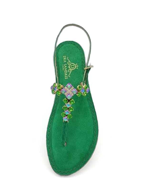 Old Fashion Green Jewelled Sandals in green suede with Memory Soft sole