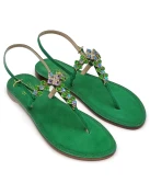 Old Fashion Green Jewelled Sandals in green suede with Memory Soft sole