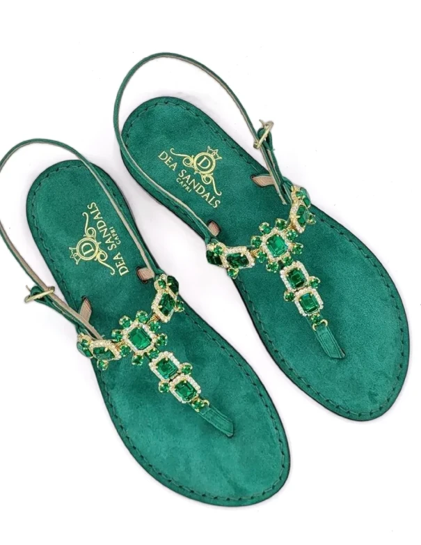 Nerano Green Jewel Sandals emerald green suede Memory sole