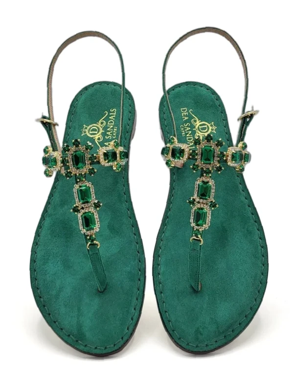Nerano Green Jewel Sandals emerald green suede Memory sole