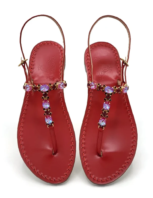 Belvedere Red Jewel Sandals in red leather