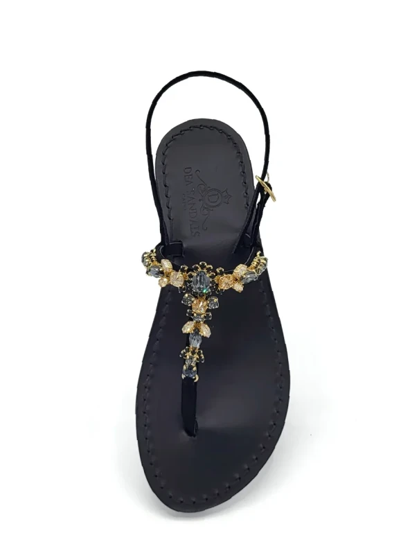 Napoli Black Jewelled Sandals with black suede upper