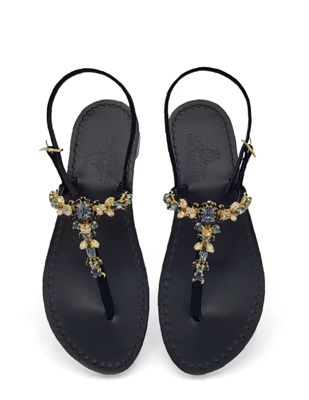 Napoli Black Jewelled Sandals with black suede upper 2