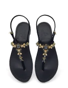 Napoli Black Jewelled Sandals with black suede upper