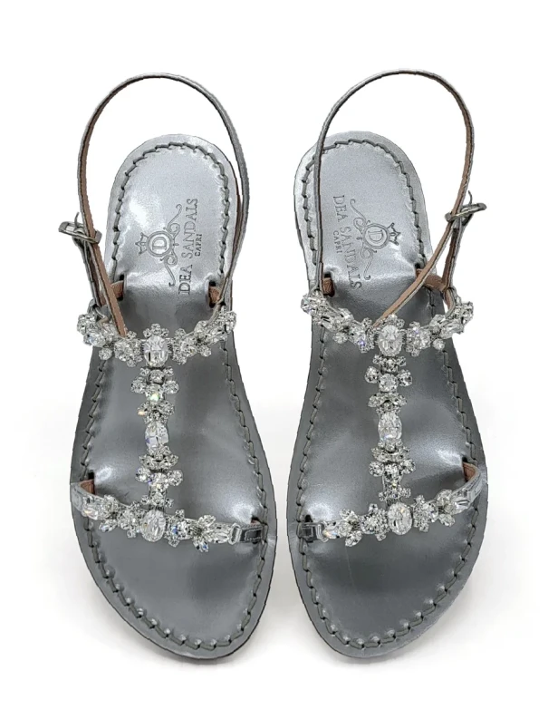 Napoli H Jewelled Sandals silver laminate upper