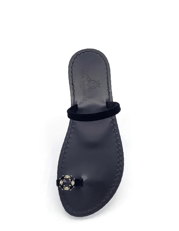 Black Night Party Jewelled Sandals black velvet strap toe