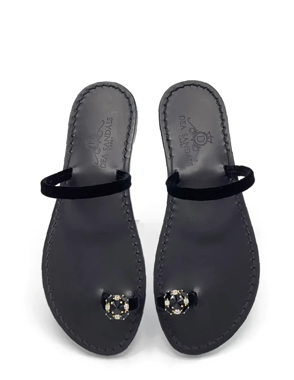 Black Night Party Jewelled Sandals black velvet strap toe