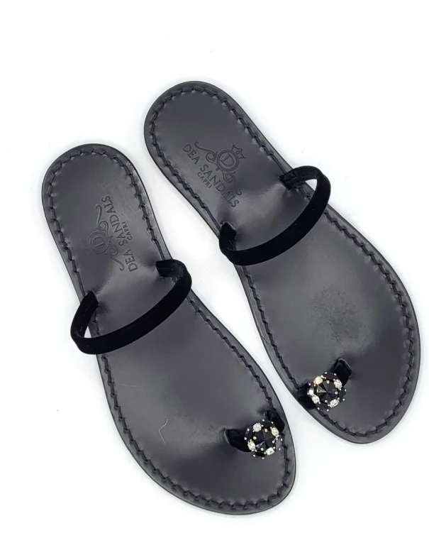 Black Night Party Jewelled Sandals black velvet strap toe
