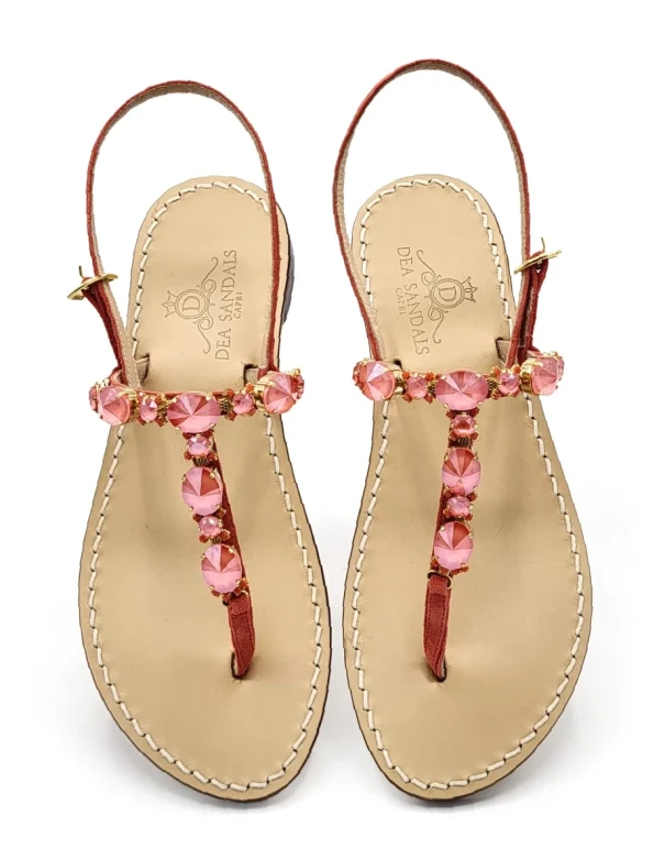 Artemide Coral Jewel Sandals with coral suede upper 2