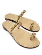 Slim Gold Jewel Sandals with nude suede straps and toe