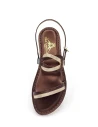 Gold Café sandals with double straps in gold and rose gold laminated leather