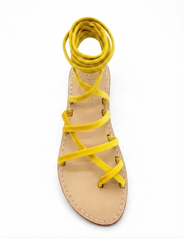 Yellow Velvet Gladiator Sandals Women's with natural leather