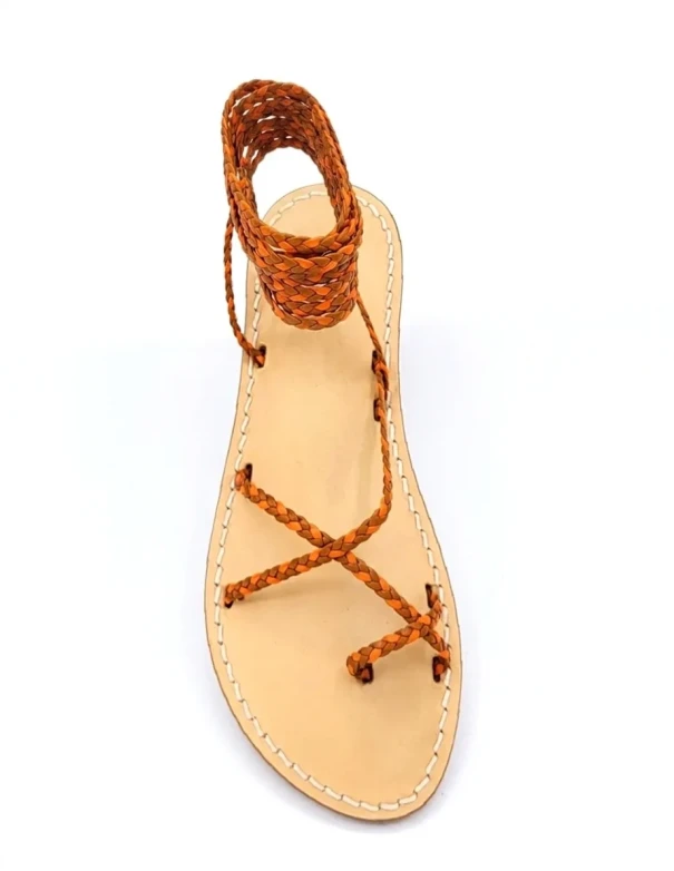 Tobacco Gladiator Sandals Women's laminated leather straps