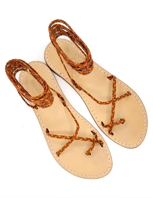 Tobacco Gladiator Sandals Women's laminated leather straps
