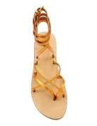 Orange Laminated Gladiator Sandals Women's with Ankle Straps in Laminated Leather