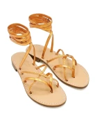 Orange Laminated Gladiator Sandals Women's with Ankle Straps in Laminated Leather