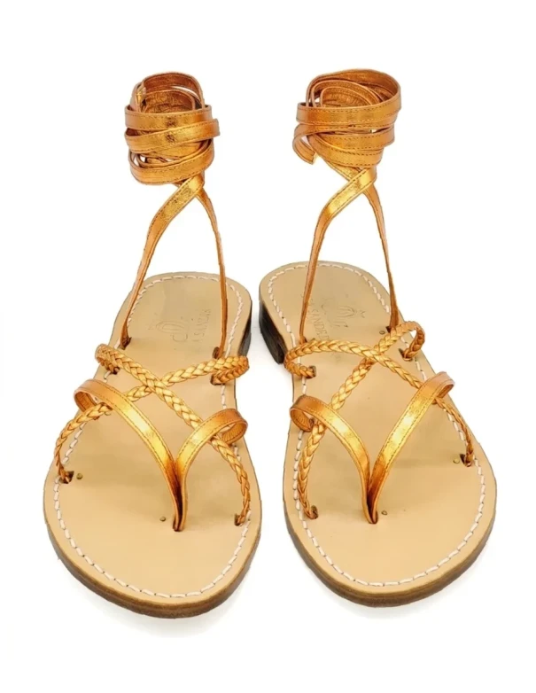 Orange Laminated Gladiator Sandals Women's with Ankle Straps in Laminated Leather