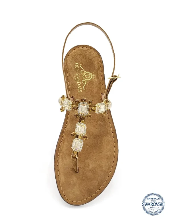 Old Fashion Jewelled Sandals in brown suede with Memory sole
