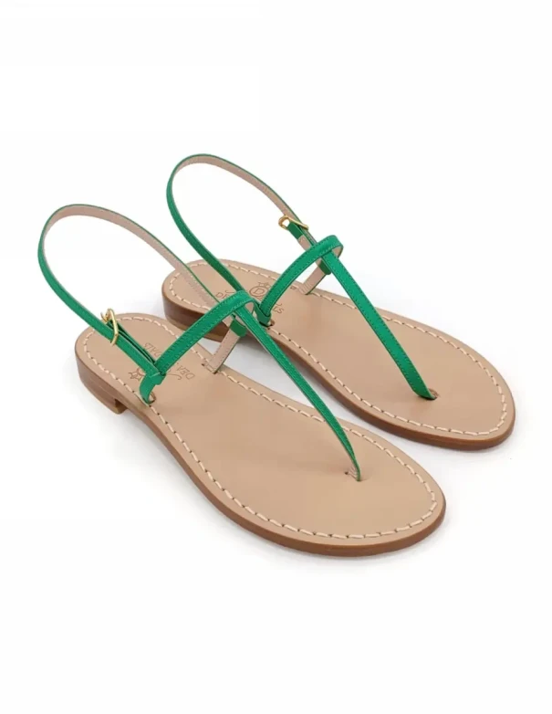 Green Leather Capri Sandals with Jewel Accents