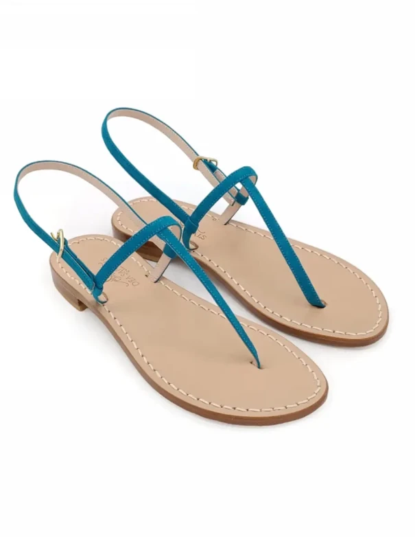 Capri Sandals in Petrol Suede with Natural Leather Soles