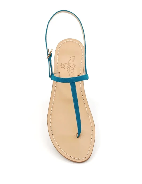 Capri Sandals in Petrol Suede with Natural Leather Soles