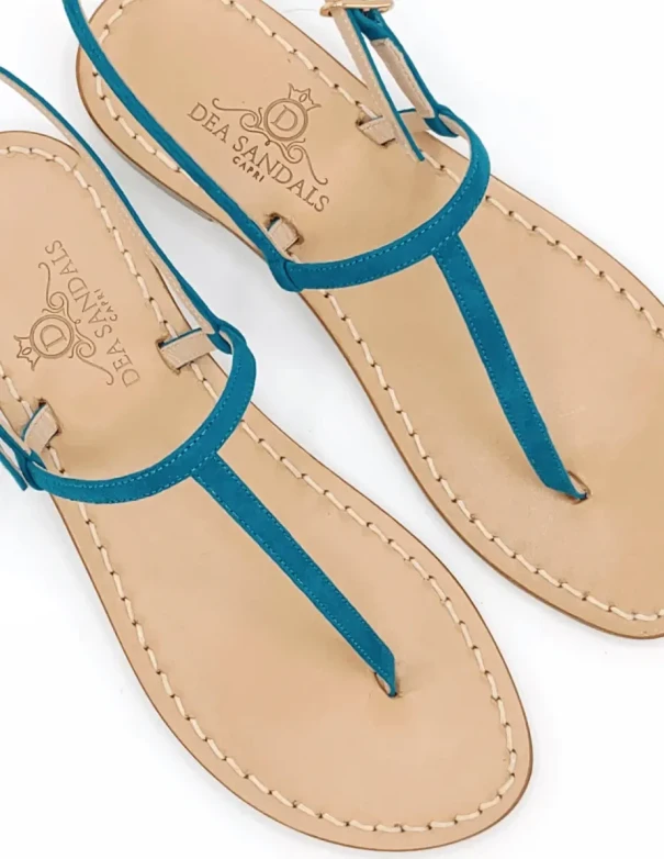Capri Sandals in Petrol Suede with Natural Leather Soles