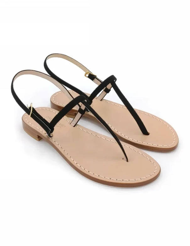 Black suede Capri sandals with natural leather soles