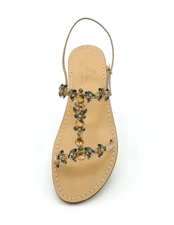 Scopolo H Sandals in Amber Gray with Gold Straps Amber Gray Crystals