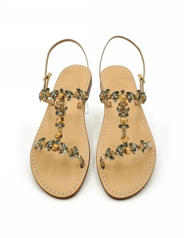 Scopolo H Sandals in Amber Gray with Gold Straps Amber Gray Crystals 2