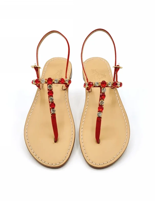 Capri Gold Red Sandals in red suede with leather soles
