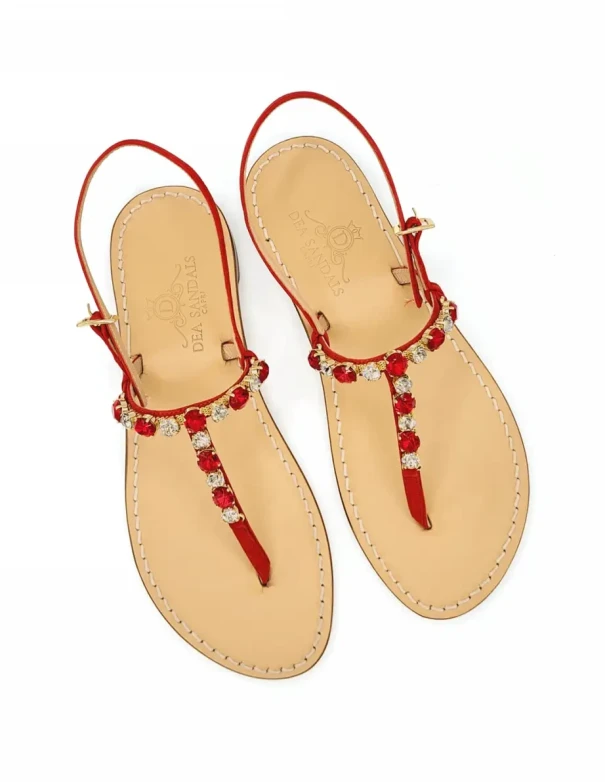 Capri Gold Red Sandals in red suede with leather soles