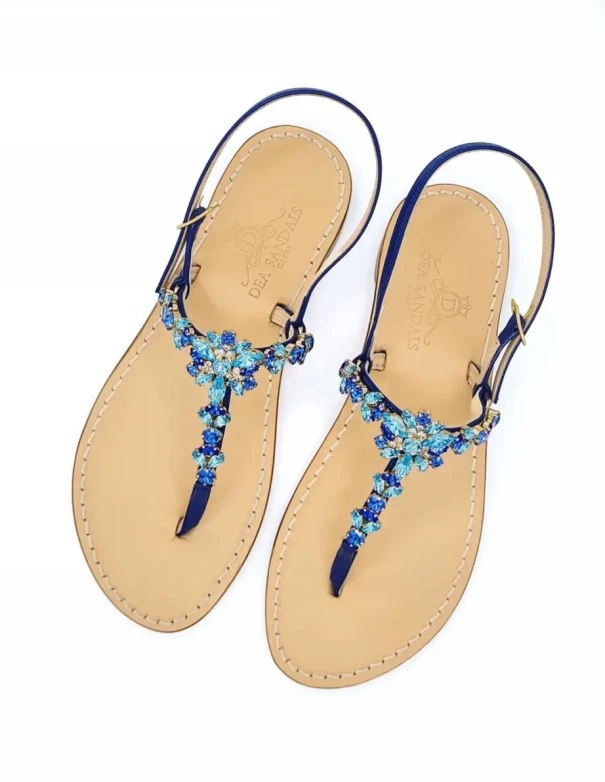Viale Botteghe sandals in blue leather with a leather sole
