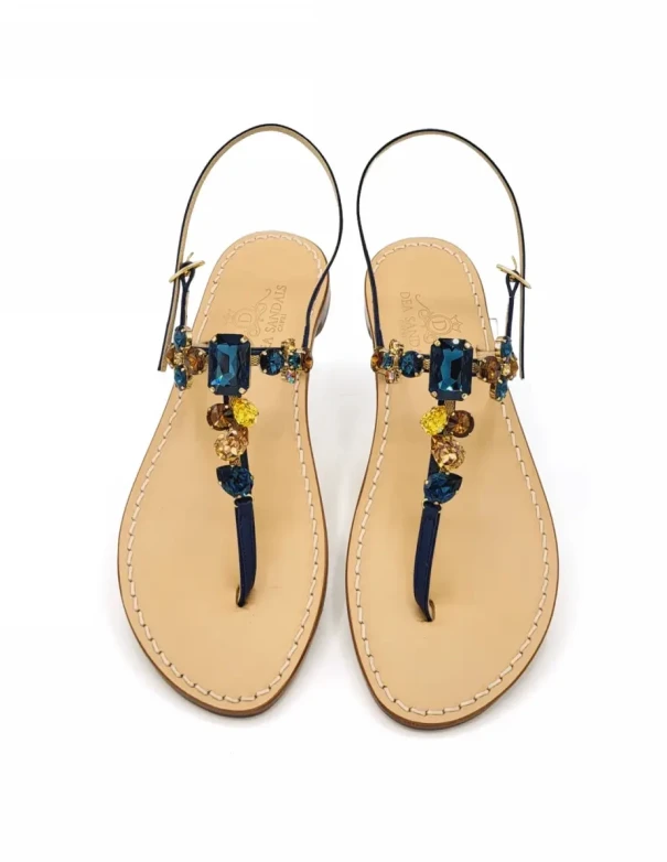 Monte Solaro Jewel Sandals with Blue Straps, Blue and Brown Crystals 2