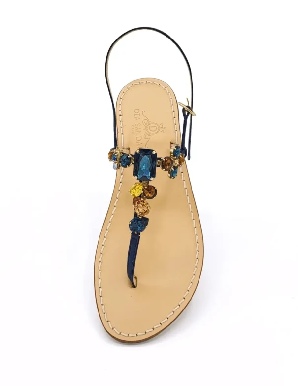 Monte Solaro Jewel Sandals with Blue Straps, Blue and Brown Crystals