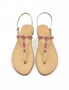 Pizzolungo Sandals: Pink Platinum Gold-Laminated Leather Flip-Flops
