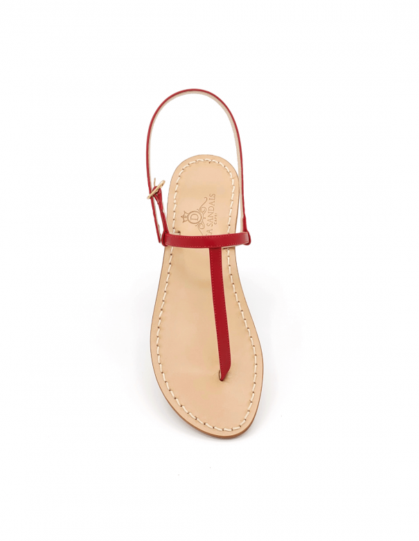 Red Leather Capri Sandals Flip flop model with red leather lined