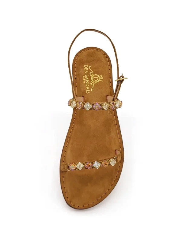 Brown Square Jewel Sandals Memory Soft Sole in Brown Suede