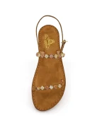 Brown Square Jewel Sandals Memory Soft Sole in Brown Suede