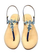 Capri Square Jewel Sandals in Navy Blue laminated leather