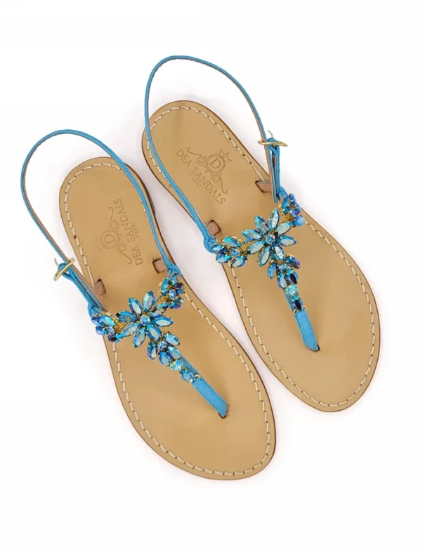 Turquoise Rays Jewel Sandals in turquoise suede
