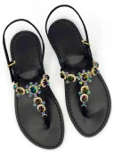 Via Krupp Jewel Sandals in black suede with black leather soles