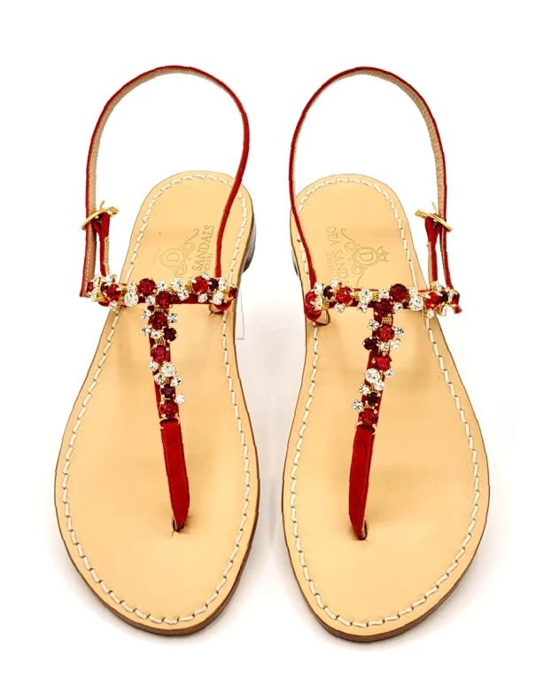 Capri Paradise Red Jewel Sandals in red suede with cardinal red crystals 2
