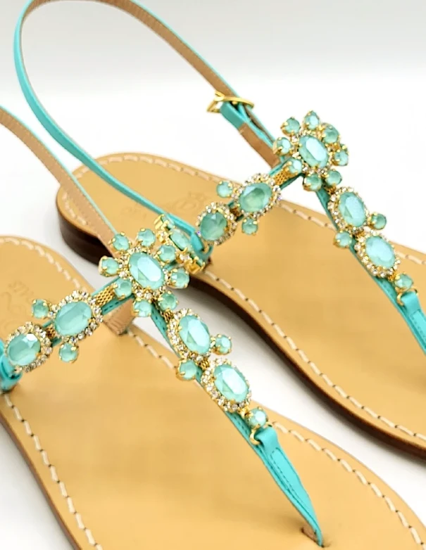 Sandali Gioiello Krupp Pelle Verde Acqua