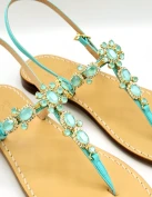 Krupp Green Water Jewel Sandals with Leather Soles