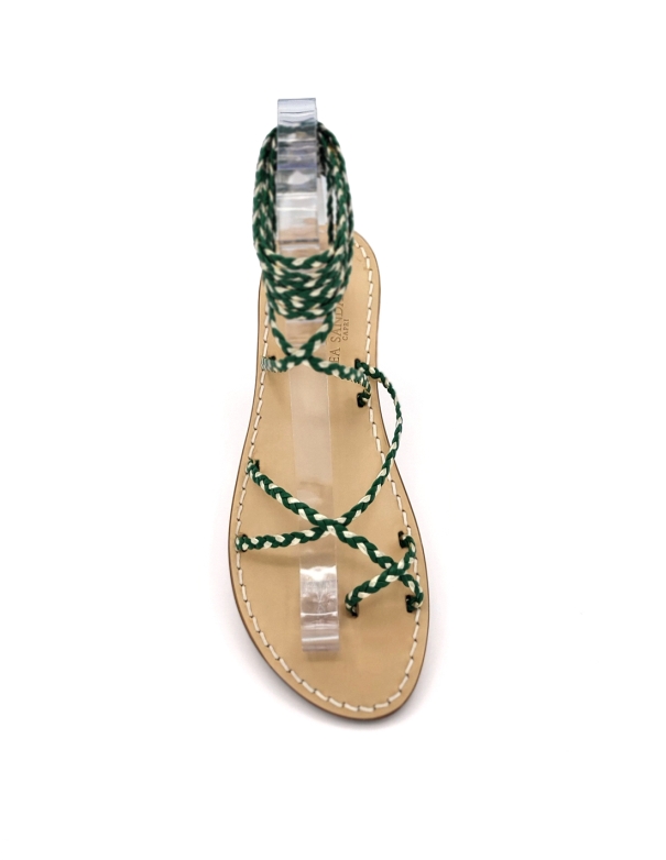 Gold and Green Leather Gladiator Sandals