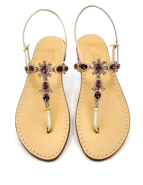 Via Krupp Platinum Purple Laminated Leather Jewel Sandals